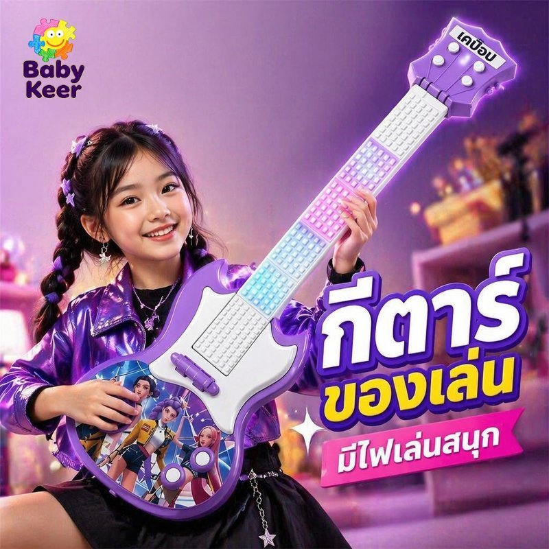 ของเล่นกีตาร์เด็ก ไฟ LED มีเสียงเพลง หลายโทนเสียง เล่นโน้ตได้ เสริมพัฒนาการ ของขวัญเด็ก