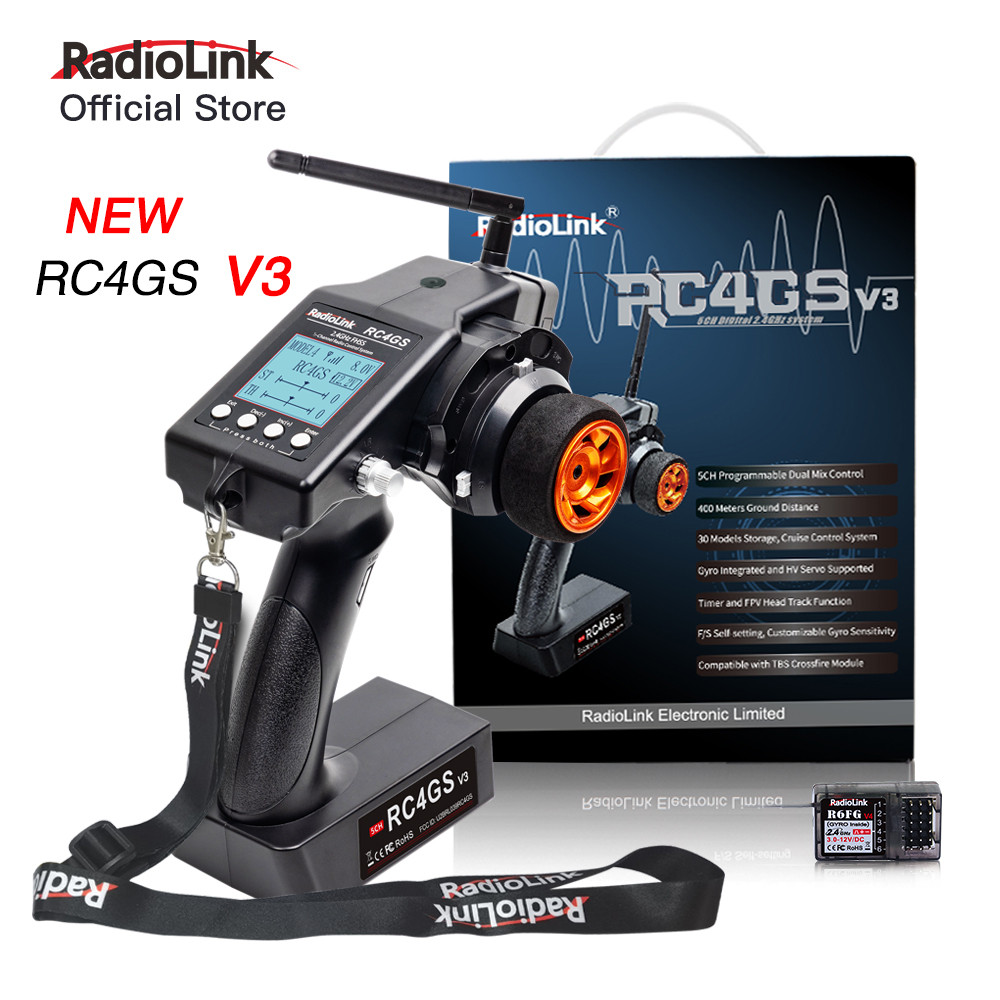 RadioLink RC4GS V3 2.4G (V2 อัพเกรด) 6CH 400M ระยะทางรีโมทคอนโทรลเครื่องส่งสัญญาณ R6FG Gyro Receiver
