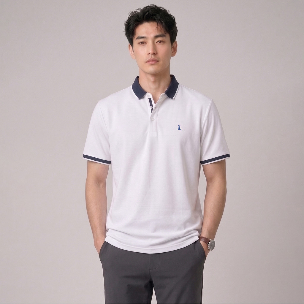 LTD เสื้อโปโลแขนสั้น ผู้ชาย สีขาว | Pique polo banded collar | 03636