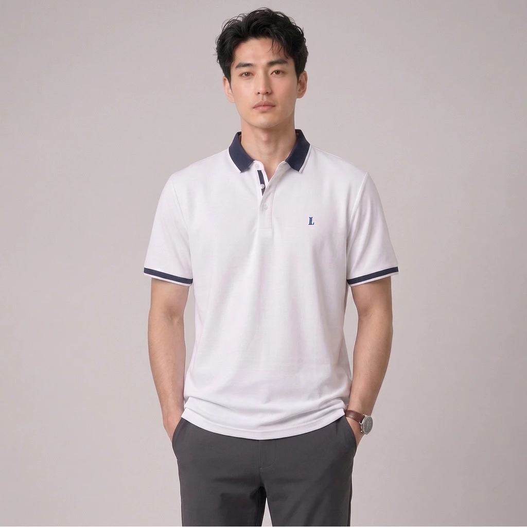 LTD เสื้อโปโลแขนสั้น ผู้ชาย สีขาว | Pique polo banded collar | 03636