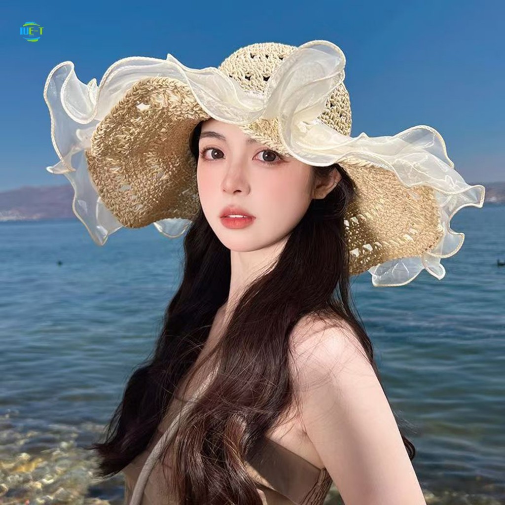 หมวกกันแดดชายหาดฤดูร้อน-การออกแบบโครเชต์ปีกขนาดใหญ่สําหรับวันหยุดท่องเที่ยว