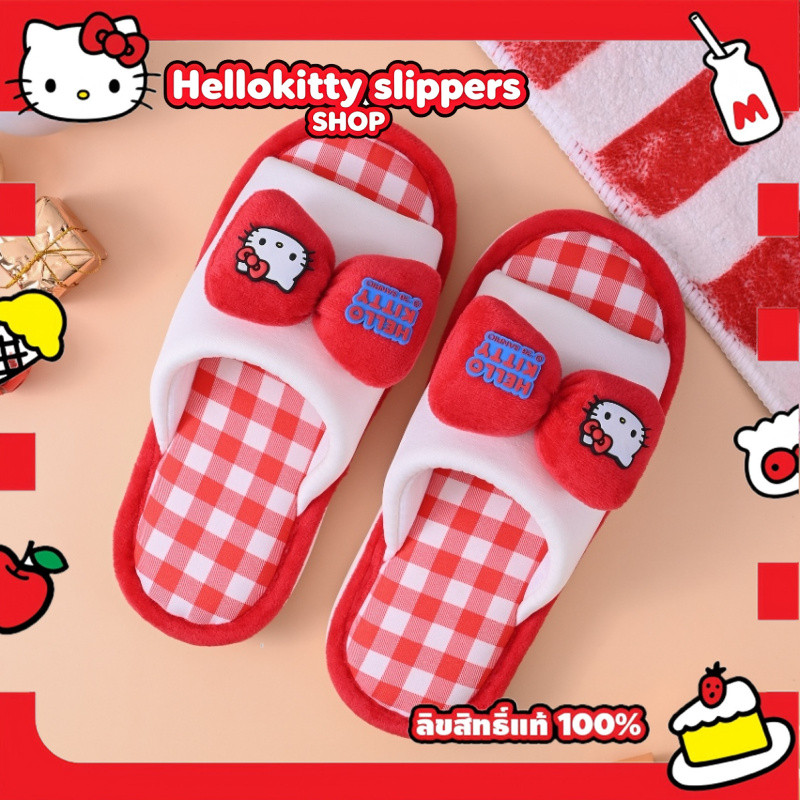 HELLO KITTY รองเท้าแตะแฟชั่น หญิงน่ารัก    บ้านผ้าฝ้ายผ้าลินินผ้าลินิน รองเท้าใส่ในบ้าน ลายแมวน่ารัก