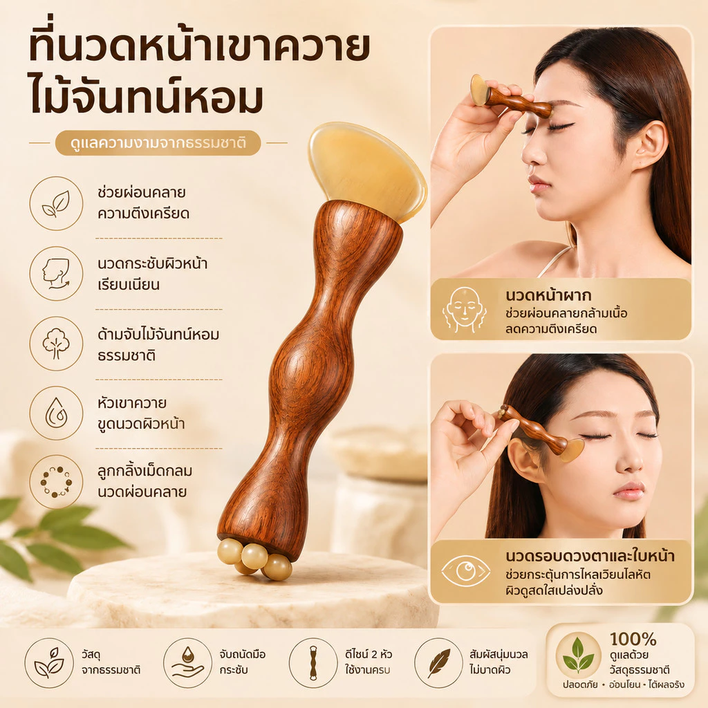 2 ใน 1ไม้จันทน์ฮอร์นโลตัสนวดหน้านวดหวีเส้นเมอริเดียนกดจุดติดใบหน้าคอเครื่องมือความงาม