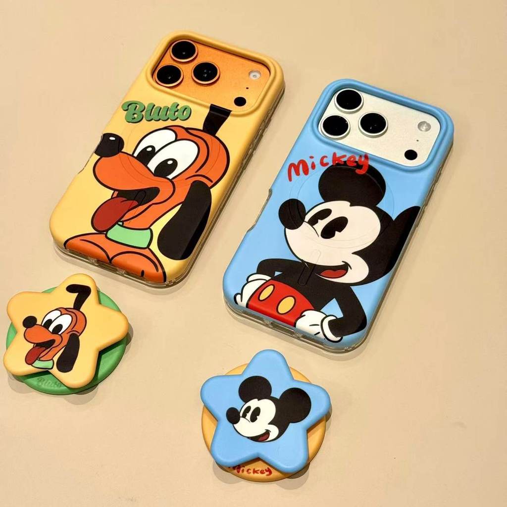 Mickey พลูโต 2-in-1 ขาตั้งแม่เหล็กกันกระแทกสําหรับ iPhone 15/15 Pro Max/16 Pro/16 Pro Max/17 Pro Max