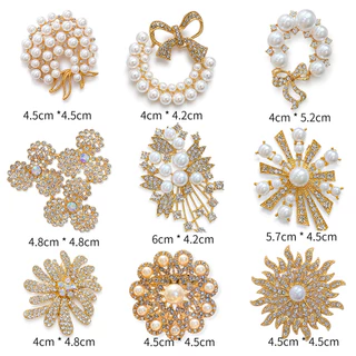 คริสตัลเพิร์ลเข็มกลัดคอลเลกชัน Rhinestone Statement Pins เครื่องประดับแฟชั่น 18 รูปแบบ