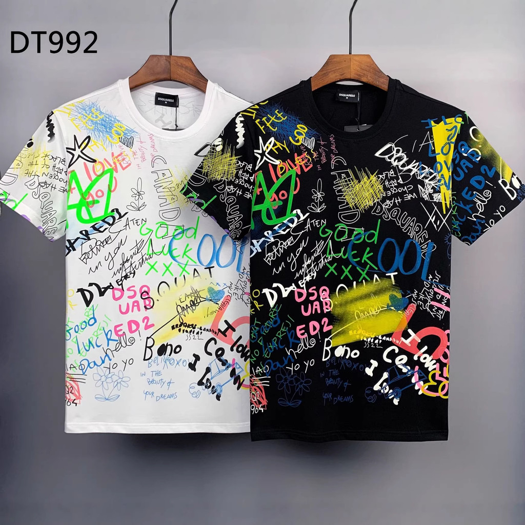 D DSQ LIAN D2 โรงงานเสื้อยืดแขนสั้นผู้ชาย DSQ2 สีขาว