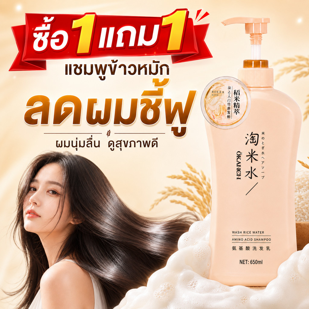OKANEN แชมพูและครีมนวดผม Amino Acid 650ml ผมนุ่มลื่น ชุ่มชื้น ลดผมแห้งเสีย คุมมัน กลิ่นหอมติดทน