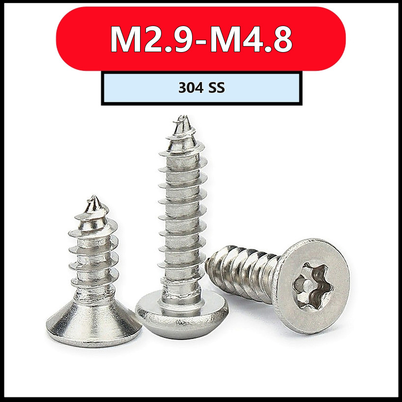 สกรูเกลียวปล่อยหัวดาว Torx M2.9-M4.8 สแตนเลส 304 แข็งแรง กันสนิม (20-50pcs) [FKY-M1]