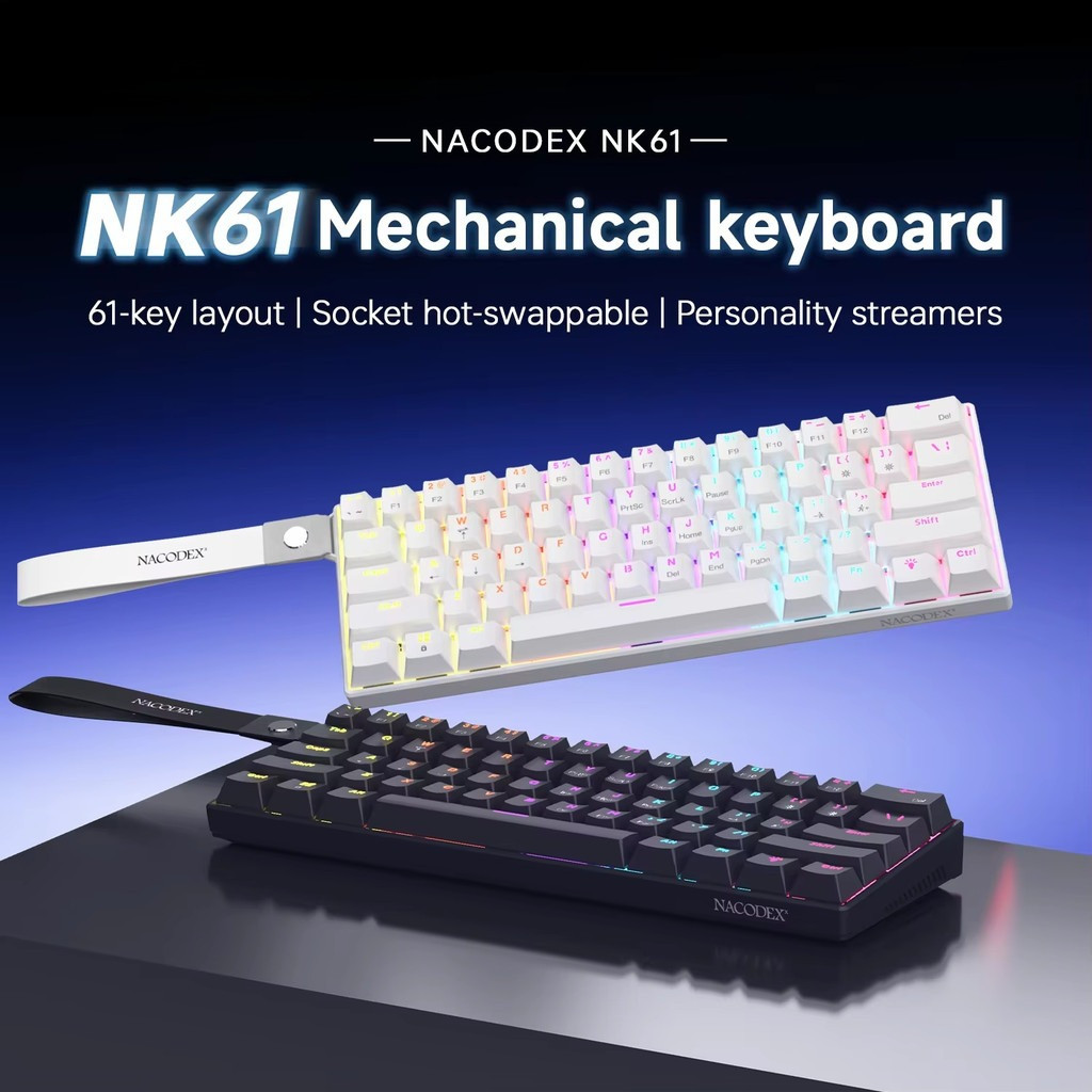 NK61 คีย์บอร์ดเกมแบบมีสาย 60% RGB Hot-Swappable 61 คีย์สวิตช์สีแดงคีย์บอร์ดขนาดเล็กสําหรับนักเล่นเกม