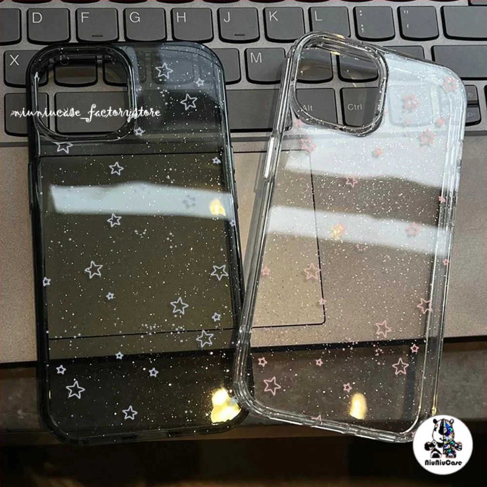 เคส For iPhone 15 13 11 12 14 16 Pro Max เคสใสแบบแวววาว TPU นุ่มสีสันสดใส ดาวห้าแฉกสีสันสดใส Compatible iPhone X XS XR