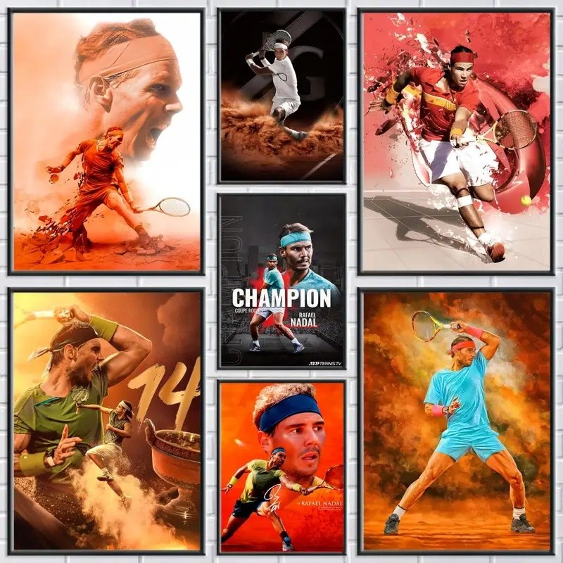 เทนนิส R-Rafael Nadal ภาพวาดการประดิษฐ์ตัวอักษร Frameless ผ้าใบโปสเตอร์ Wall Art เหมาะสําหรับห้องโถง