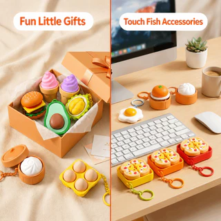 FLUSH Calming พวงกุญแจ, พิมพ์พิซซ่าไข่ Anti-stress ของเล่นจี้, ปุ่มนิ้วตลกกระเป๋าการ์ตูน Charms Foods Clicker Key Chain ของขวัญการบีบอัด