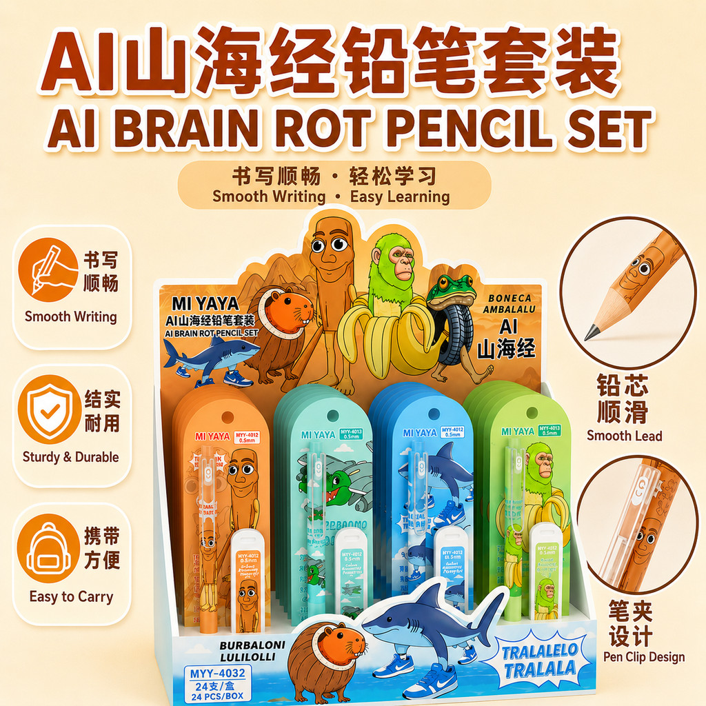 ชุด Pensel AIyama海经自动笔套装 Brain Rot ชุดดินสออัตโนมัติ 0.5 มม. 自动笔套装 นักเรียน文具 ดินสอกดนักเรียน