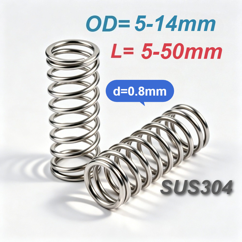 [XM-MB] สปริงบีบสแตนเลส 304, d0.8mm*OD5-14mm, แรงดันแรง, สปริงคืน, สปริงบีบอัด, ป้องกันความเมื่อยล้า