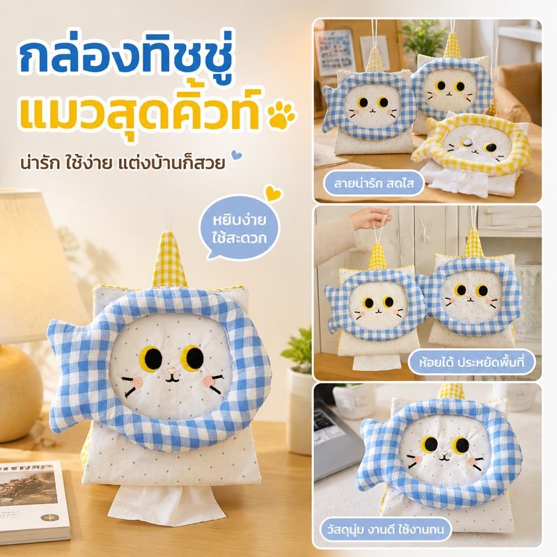 กล่องทิชชู่ ลายแมว แขวนได้ กระดาษเช็ดมือเหมาะสำหรับทุกขนาด วัสดุคุณภาพดี ตกแต่งบ้านเพิ่มความน่ารัก