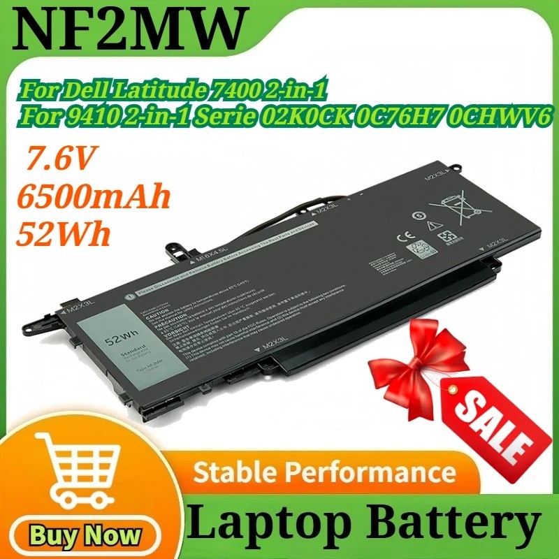 7.6V 6500mAh 52Wh NF2MW แบตเตอรี่แล็ปท็อปสําหรับ Dell Latitude 7400 2-in-1 สําหรับ 9410 2-in-1 Serie