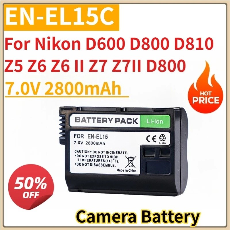 แบตเตอรี่กล้องใหม่ EN-EL15C EN-EL15 7.0V 2800mAh สําหรับ Nikon D600 D800 D810 Z5,Z6,Z6 II,Z7,Z7II D8