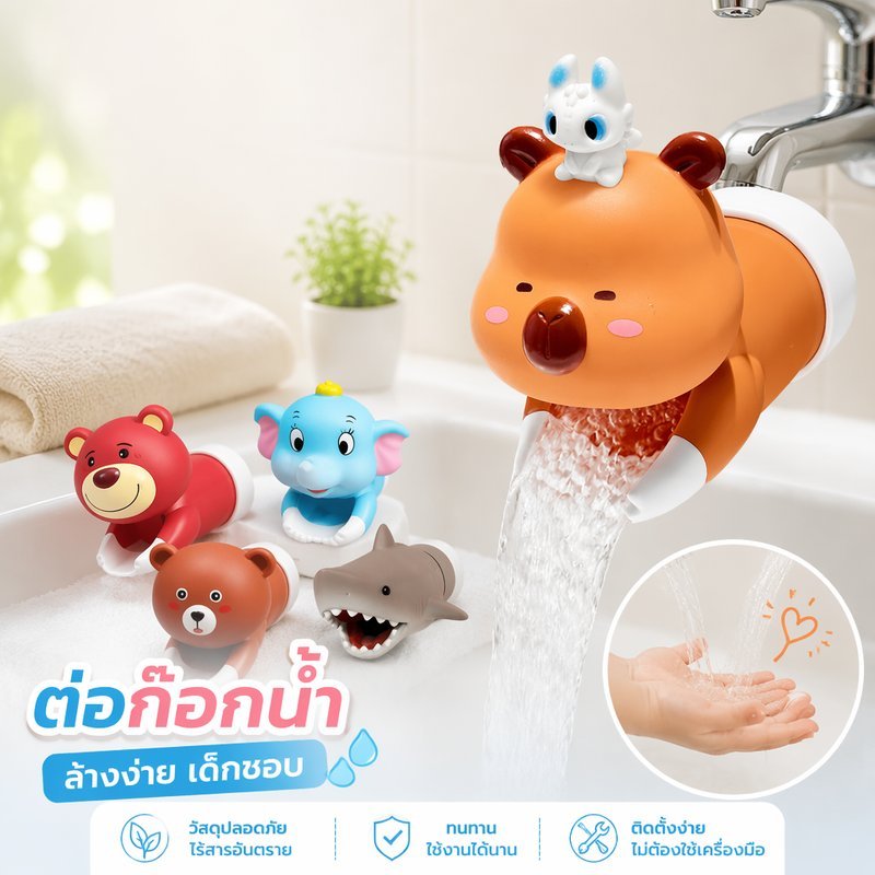 ตัวต่อก๊อกน้ำ ลายการ์ตูน ต่อก๊อกน้ำเด็ก ซิลิโคนABS ปลอกก๊อกน้ำ ติดตั้งง่าย ลดกระเด็น