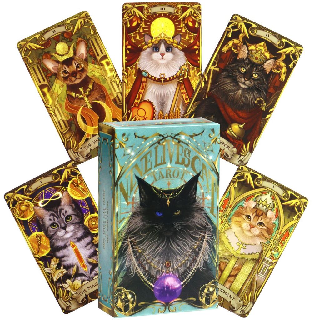 Nine Lives Cat Tarot Cards 78 ชิ้น Weite Series Nine Lives Cat Cards ไพ่ทาโรต์น่ารัก