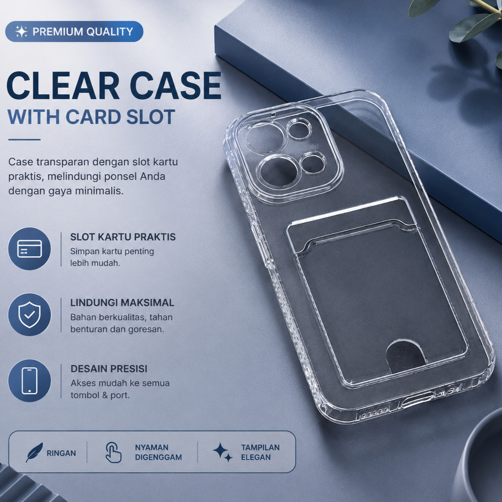 CASE VIVO Y11D / Y05 / Y31D / Y31D PRO CASE CARD CLEAR TRANSPARENT SOFT SLOT CARD / WALLET CASE