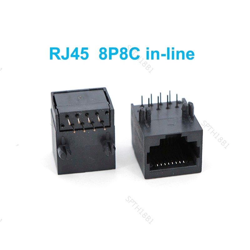 RJ45 ซ็อกเก็ตเครือข่ายหญิง 8P8C อินไลน์แนวตั้ง RJ45 90 องศาพลาสติก TH18B1