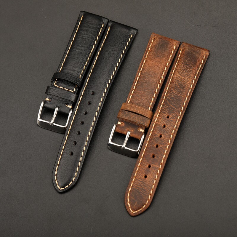 Handmade Vintage Cowhide Strap 18 19 20 21 22MM Adapt to Seiko Dituo Mens Genuine Leather Soft Brace