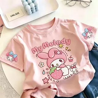 [UNLQIE] 2026 เสื้อแขนสั้นสำหรับเด็กชายและเด็กหญิง ลาย My Melody แฟชั่นล่าสุด สไตล์เกาหลี หลากสี ทำจากผ้าฝ้ายแท้ 100% นุ