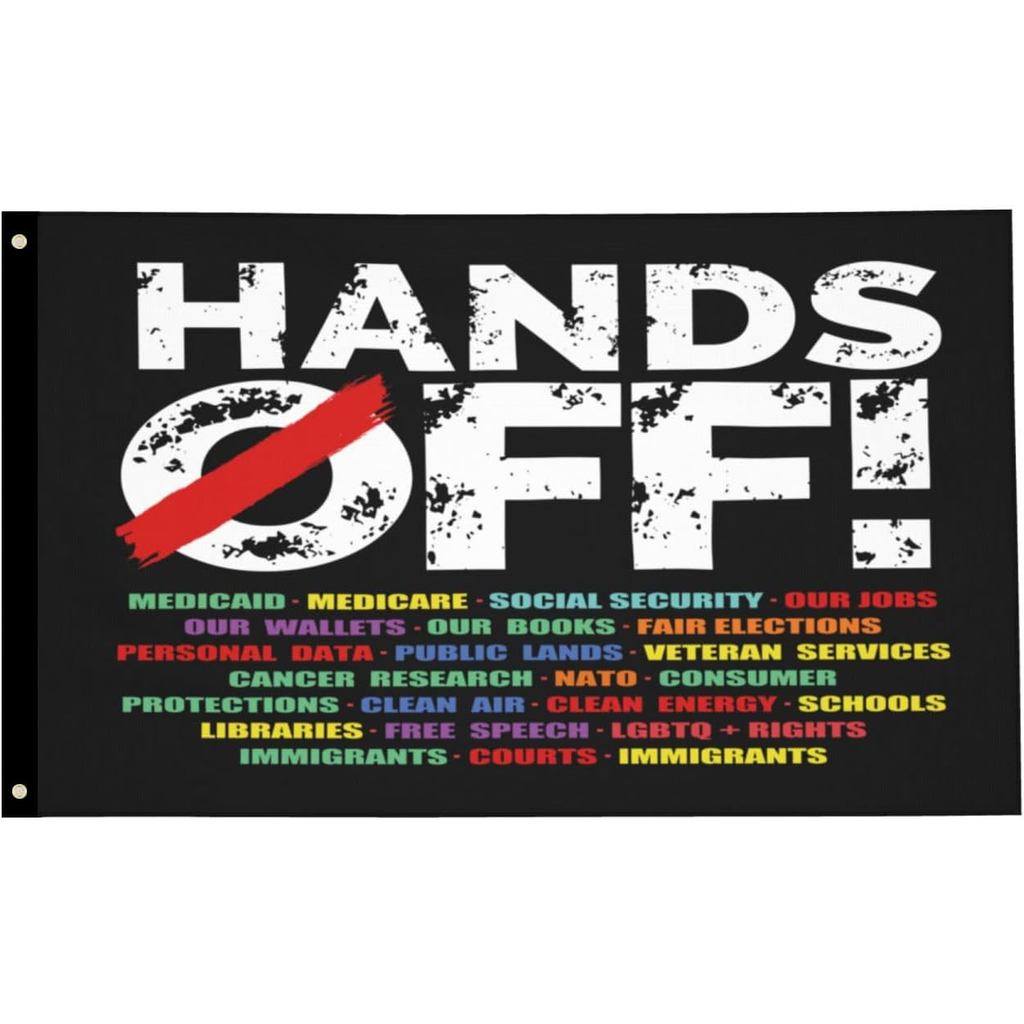 Hands Off Protest Social Security & Medicare Flag – 3x5 Ft Outdoor/Indoor ทนทานโพลีเอสเตอร์ Tapestry