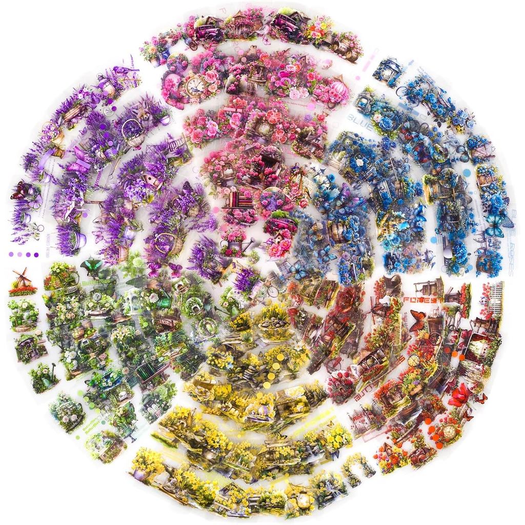 800 pcs ดอกไม้สมุดภาพสติกเกอร์ Vintage ดอกไม้ Junk Journal สติกเกอร์ผีเสื้อพืช Scrapbooking สติกเกอร