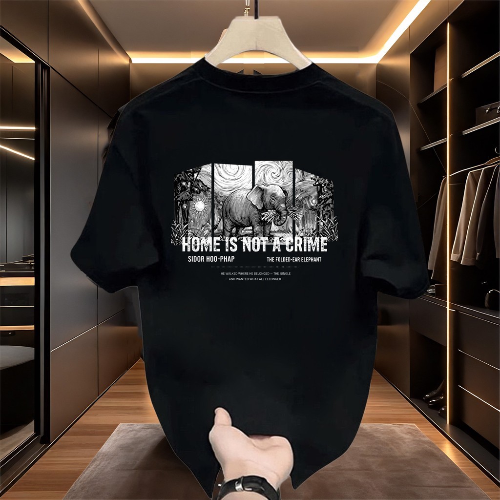 Y-T เสื้อยืดแขนสั้น ตัวกว้างหลุดไหล่ ลายดาวเรืองแสงฝุ่นเงิน สไตล์ฮิปฮอปหนุ่ม ผู้ชายวัยเรียน ลาย "HOME IS NOT"