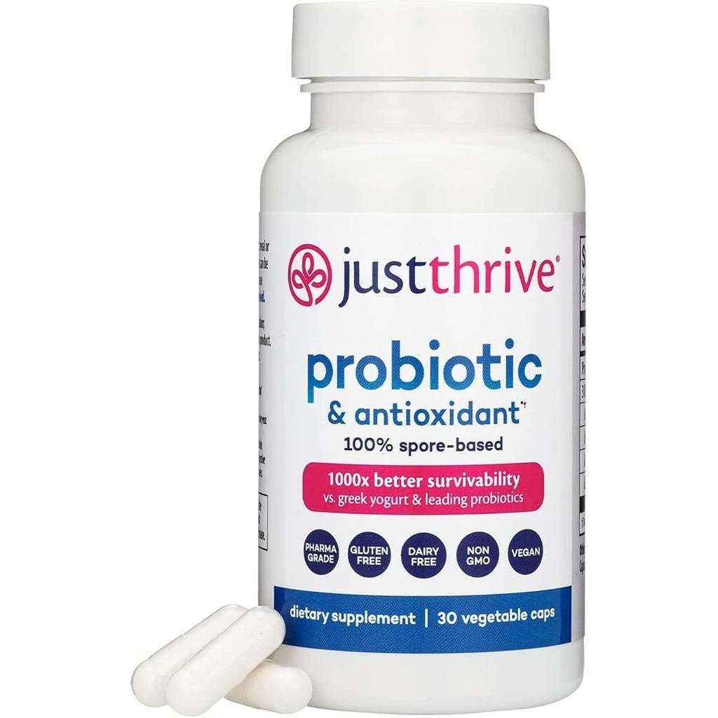 Just Thrive Probiotic & อาหารเสริม - รองรับทางเดินอาหารและภูมิคุ้มกัน 100% - ปราศจากกลูเตน 30 แคป MX