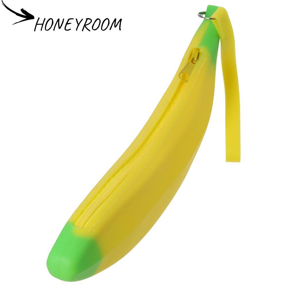 HONEYROOM Banana Zero Wallet, 2.36*7.87 นิ้วกระเป๋าปากกาซิลิโคนสีเหลือง, สํานักงานดินสอรูปทรงกล้วยซิ