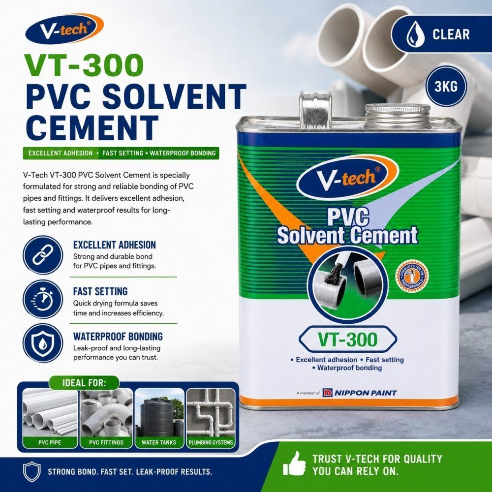 V-Tech VT-300 ซีเมนต์ตัวทําละลาย PVC 3KG - กาวท่อ Payp เคลียร์ Gam