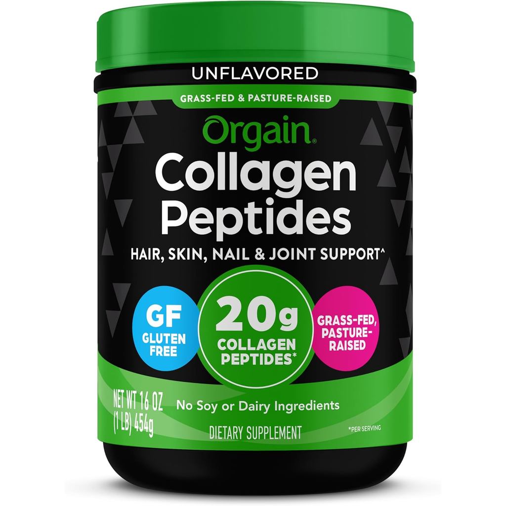 Orgain 20g Hydrolyzed Collagen Peptides Powder รสไม่ปรุงแต่ง 1lb | Grass fed คอลลาเจนชนิด I และ III 