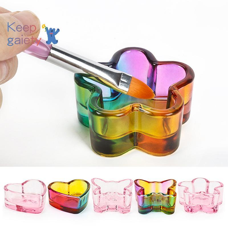[Kpt-t] 1 ชิ้น Rainbow Crystal แก้วใสจานเหลว Dappen จานถ้วยแก้วพร้อมฝาปิดชามสําหรับผงอะคริลิค Monomer เล็บเครื่องมือ [ใหม่]