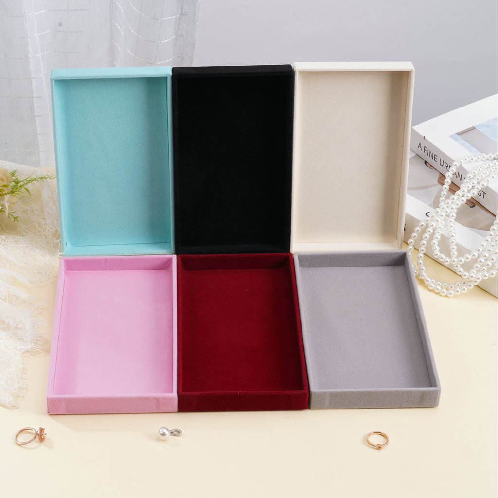 กํามะหยี่นุ่มเครื่องประดับถาดเก็บสี่เหลี่ยมผืนผ้าที่ว่างเปล่า Jewellery Organizer ถาดสําหรับอุปกรณ์เ