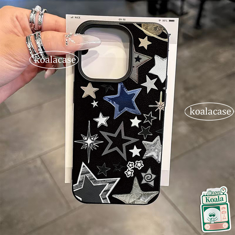 เคสสัมผัสหนัง ลายดาว สีดำ สไตล์ฮิต เข้ากันได้กับ OPPO Reno 16F 16 15 14 11 12 F 15F 14F 10 13 12F 16
