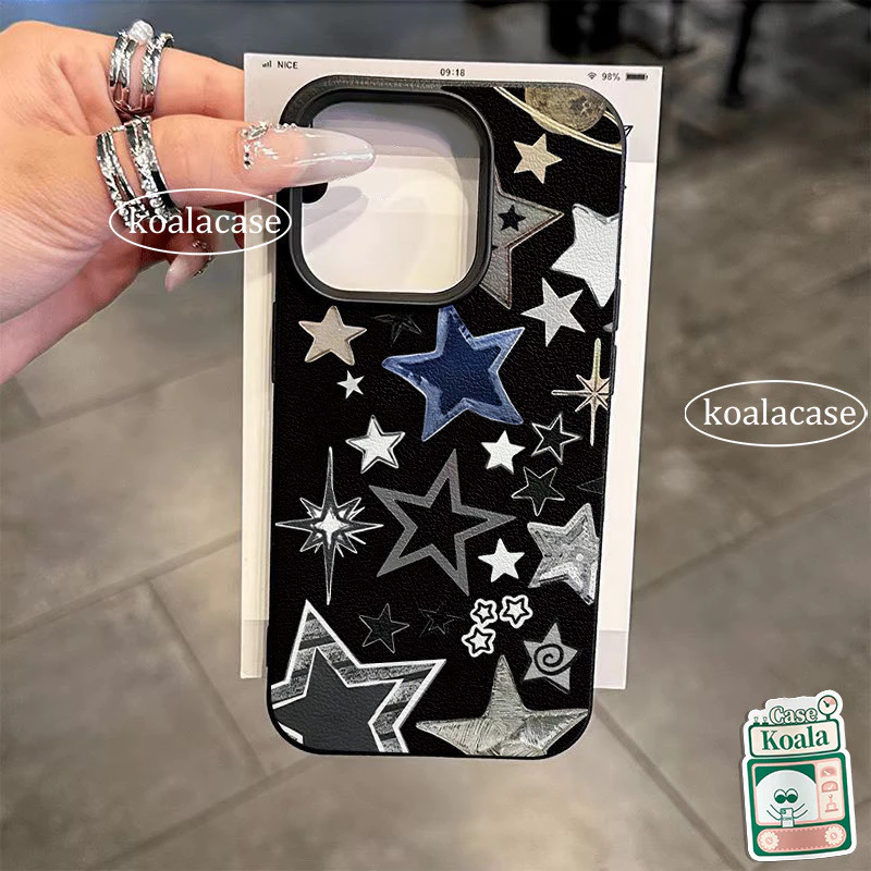 เคสสัมผัสหนัง ลายดาว สีดำ สไตล์ฮิต เข้ากันได้กับ OPPO Reno 16F 16 15 14 11 12 F 15F 14F 10 13 12F 16 15 14 11 12 Pro