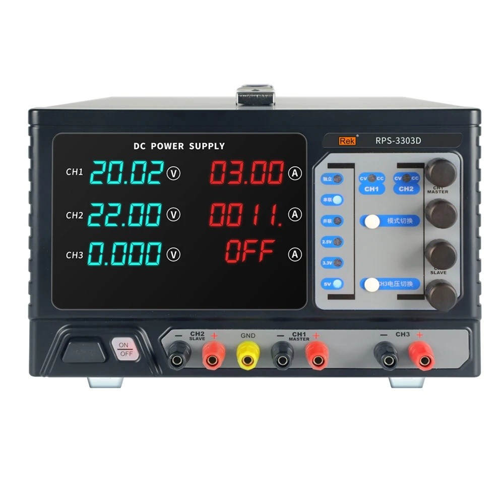 F9A3 แบตเตอรี่ชาร์จห้องปฏิบัติการ 30V 3A 60W Dual-channel DC Power Supply RPS-3303D