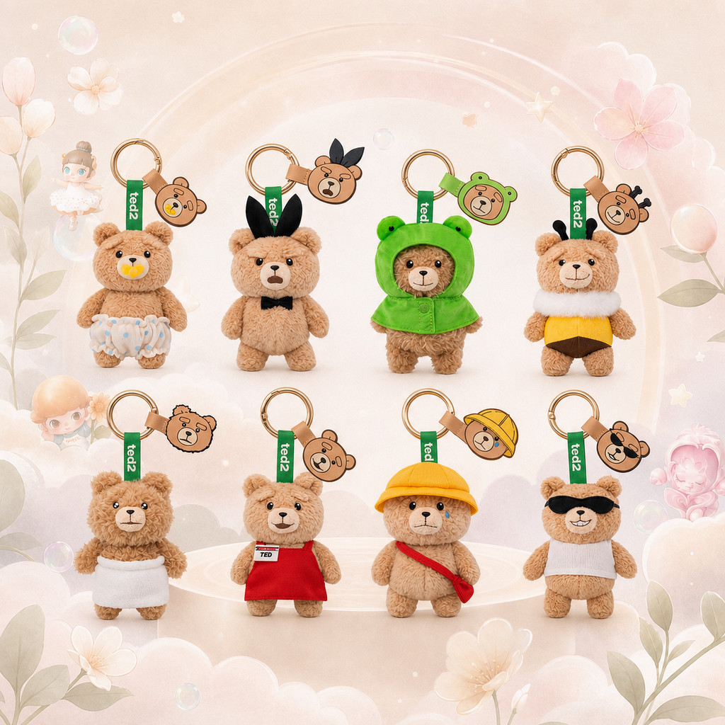 POPMART GONGMING < Ted2 > Baby Ted Movable Plush Series จี้ Mystery Box ตกแต่งของขวัญ