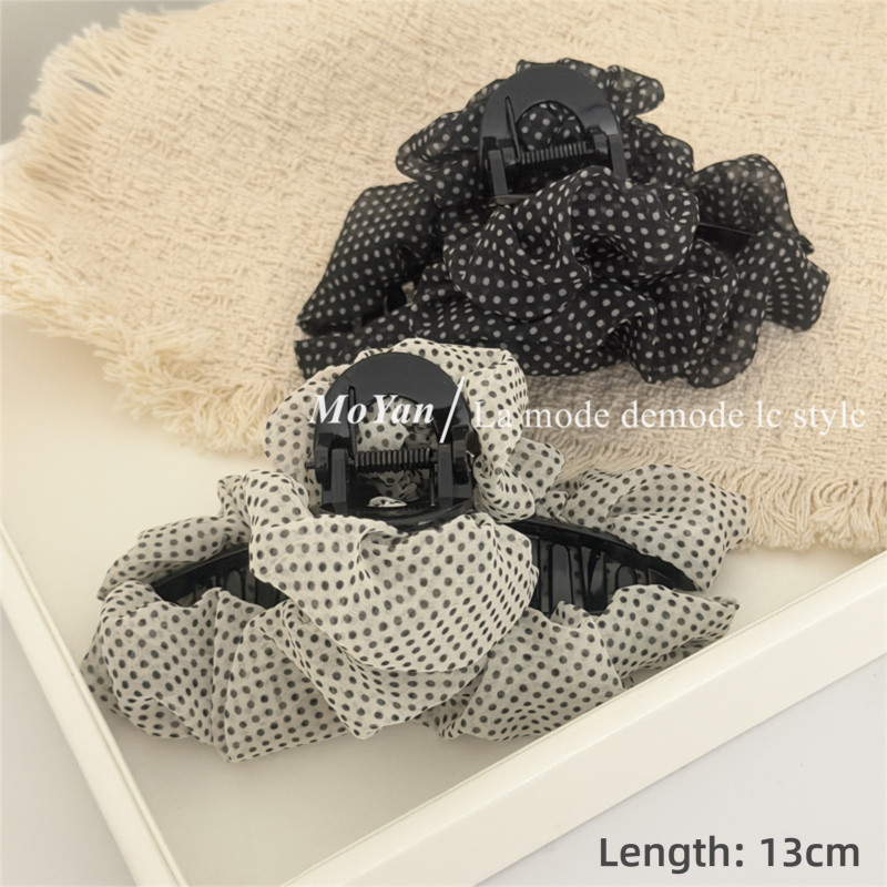 French Lazy จีบชีฟอง Polka Dot คลิปแฟชั่น All-Match