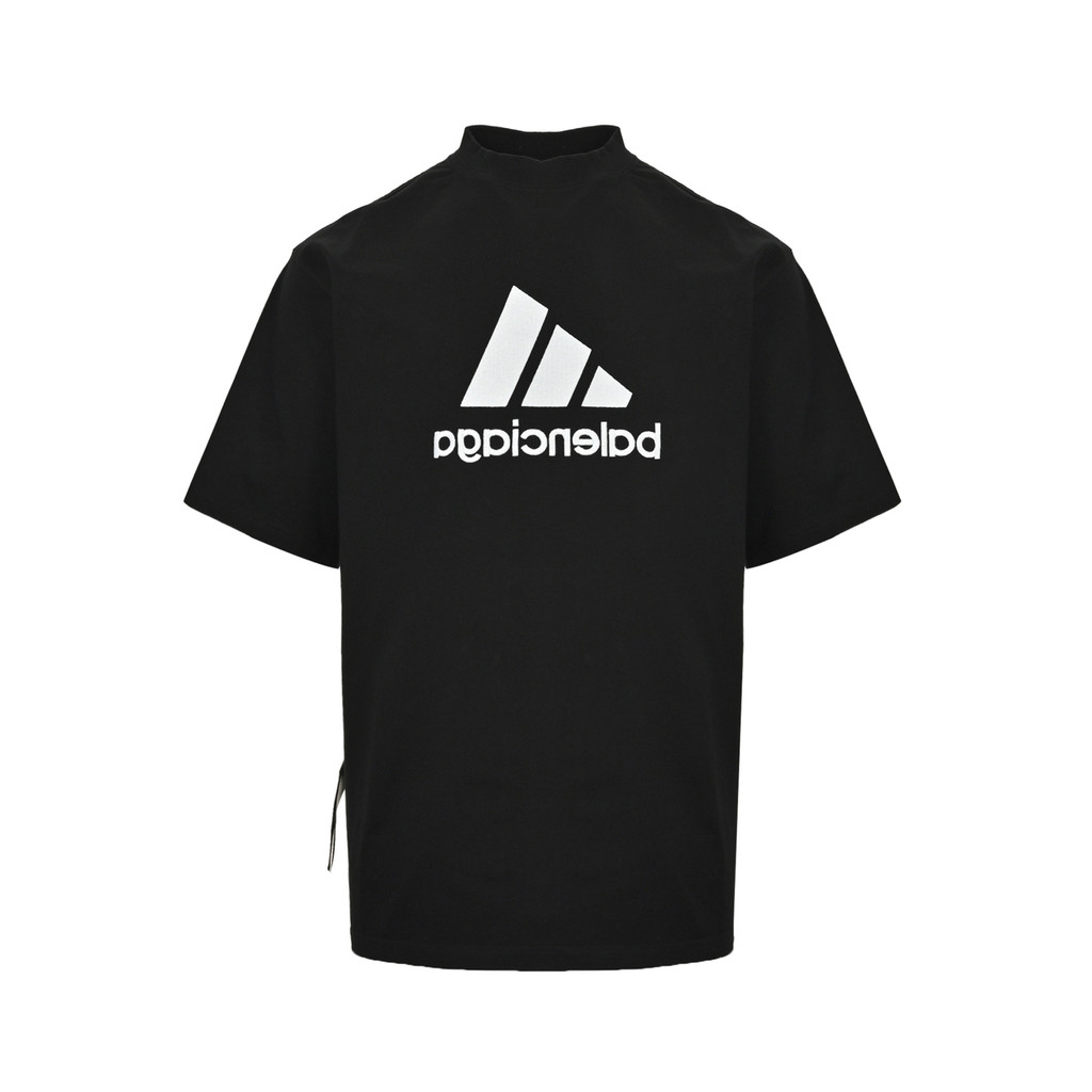 BALENCIAGA/2026 เสื้อยืดคอกลมแขนสั้นคลาสสิกสำหรับผู้ชายและผู้หญิง, เสื้อพูลโอเวอร์ร่วมแบรนด์, ทรงหลว