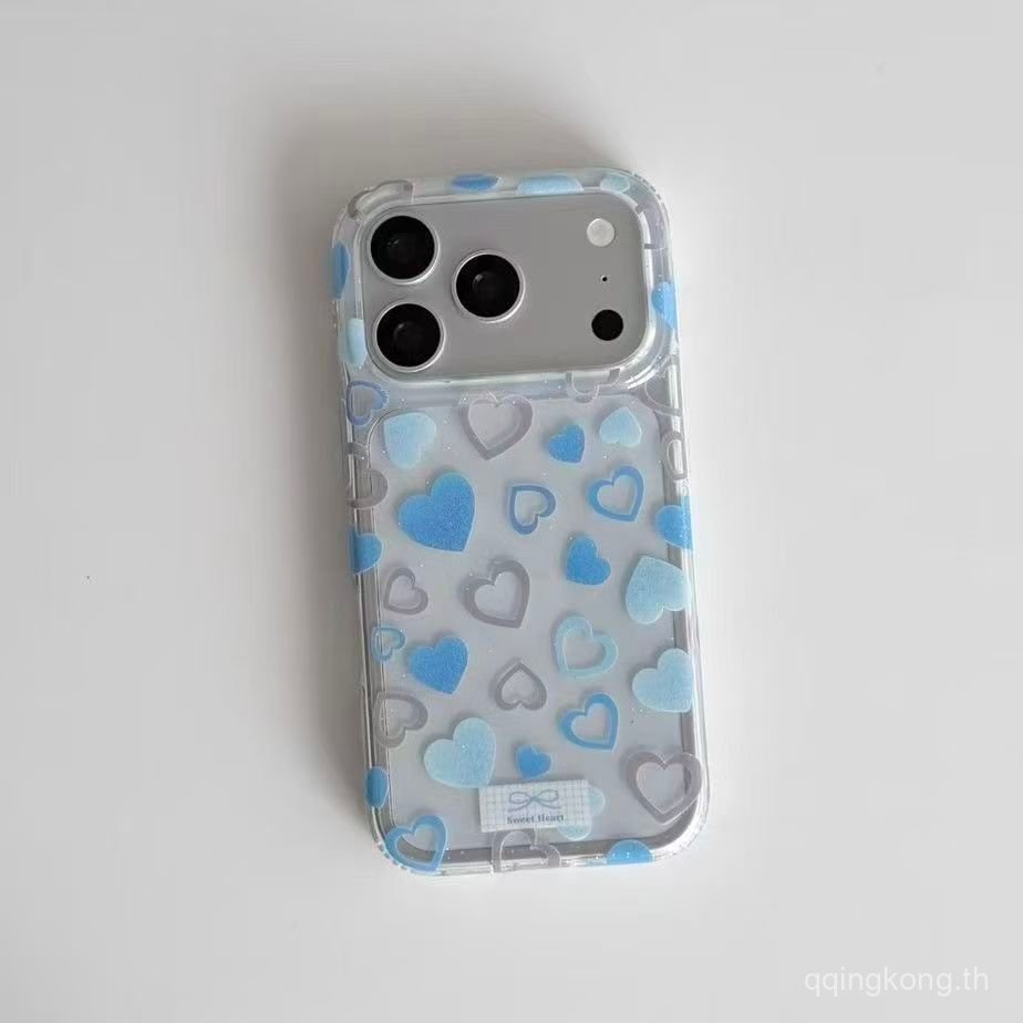 เคสโทรศัพท์โทรศัพท์ เหมาะสําหรับ iPhone ins โปร่งใส Fine Flash Blue Simple Love เหมาะสําหรับ iPhone17PROMAX รุ่นเต็มรูปแบบป้องกันกรณี 2AM9