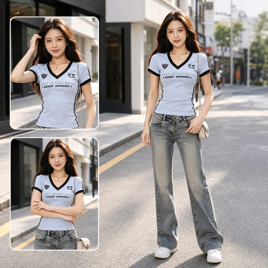 เสื้อยืดแขนสั้นคอวีผู้หญิง รุ่นหน้าร้อน ผ้าเบาสบายเหมาะกับอากาศไทย