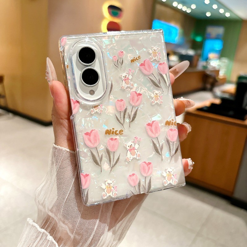 SAMSUNG เคสโทรศัพท์ภาพวาดรูปแบบเปลือกหอยสําหรับ ซัมซุง Z พับ8 กันกระแทกพับฝาครอบโทรศัพท์ป้องกัน