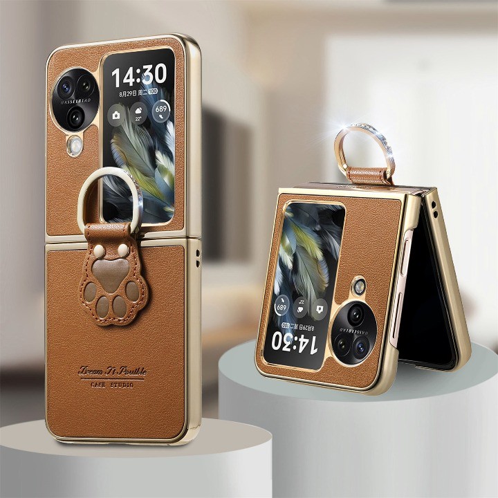 แหวน Rhinestone Kickstand cat claw แฟชั่น PU หนังเคสโทรศัพท์สําหรับ OPPO Find N3 Flip / Find N2 Flip พร้อมกันกระแทก