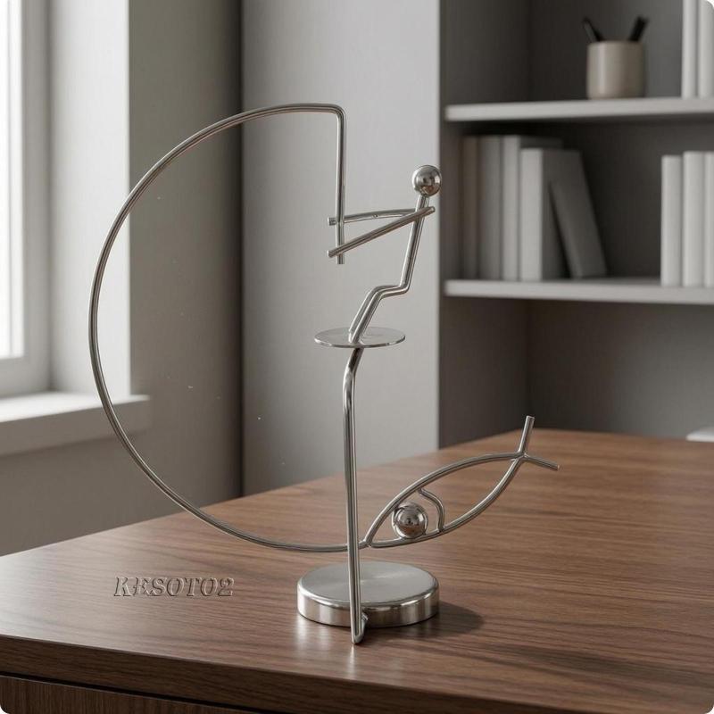 [Kesoto2] Fisherman Balancing Sculpture Silver Finish Iron Balancing Sculpture