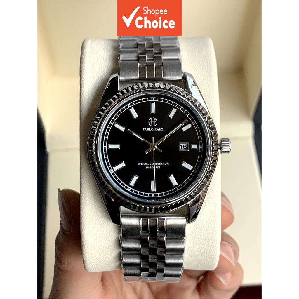 Pablo Raez นาฬิกาสําหรับชายสแตนเลสกันน้ําธุรกิจ Analog Quartz ของขวัญ