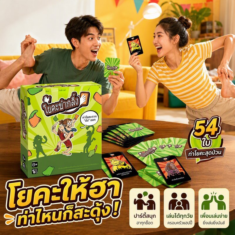 เกมไพ่ Yogi ภาษาไทย การ์ดเกมบนโต๊ะ ปาร์ตี้ เกมครอบครัว ของเล่นโต้ตอบ 54 ใบ กล่องสี