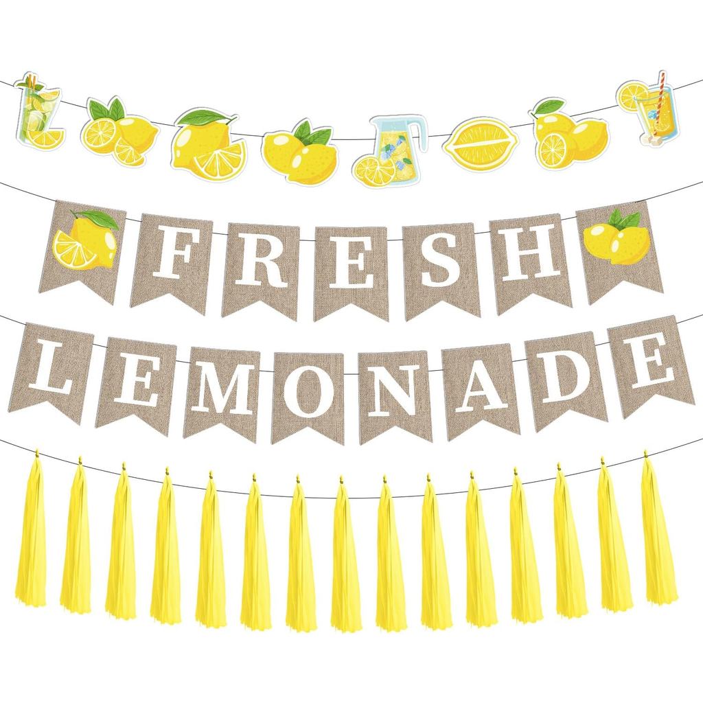 Lemonade Stand Party ตกแต่ง-4PCS Fresh Lemonade Party แบนเนอร์ Tassels Garland อุปกรณ์สําหรับเด็ก, เ
